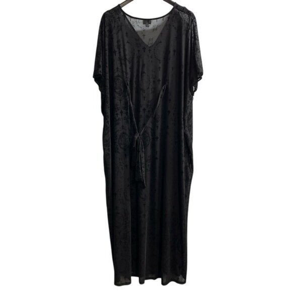 Unique Vintage Womens Plus OS Black Sheer Burnout Mesh Maxi Dress Witchy Grunge - Picture 2 of 10
